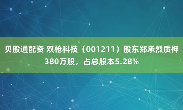 贝股通配资 双枪科技（001211）股东郑承烈质押380万股，占总股本5.28%